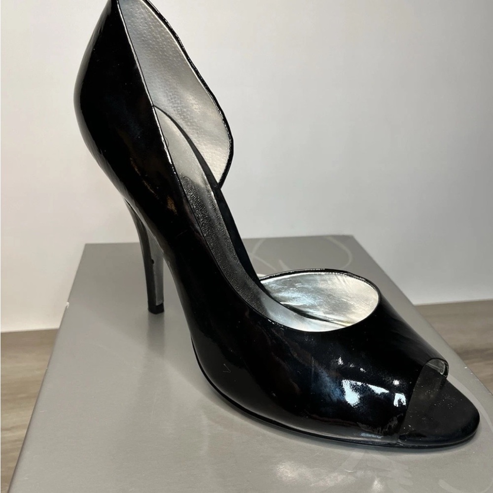 Jessica Simpson Glossy Black Peep-Toe Heels